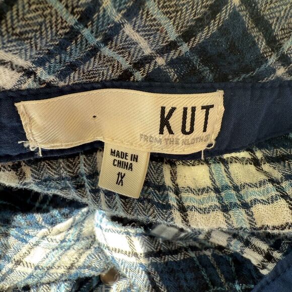 Kut From The Kloth Boylen Relaxed Snap Down Gauze Plaid Western Long Sleeve 1X - Picture 3 of 6